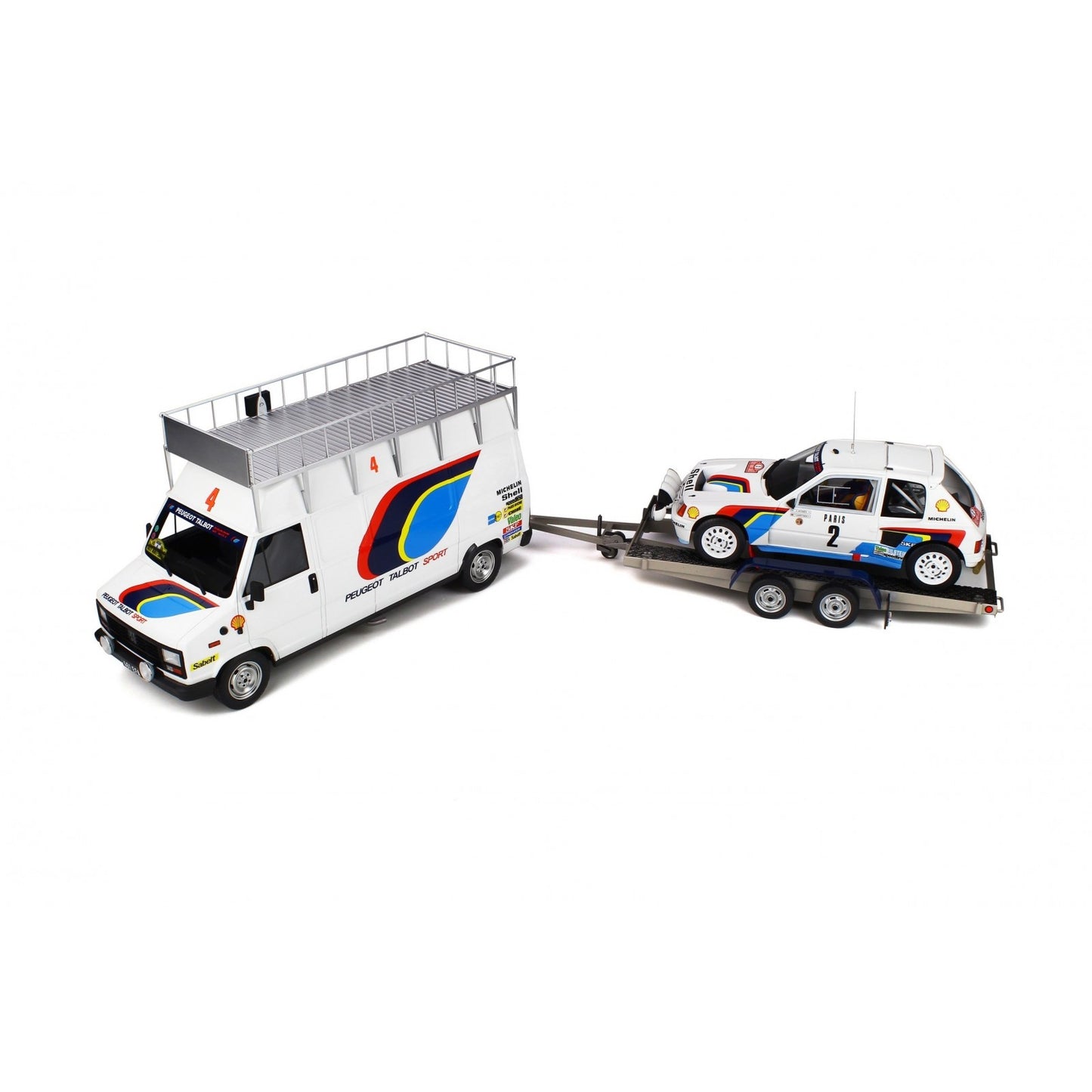 PEUGEOT 205 TURBO T16 #2 1ER MONTECARLO 1985 J5 REMORQUE OTTO MOBILE OT328 1/18