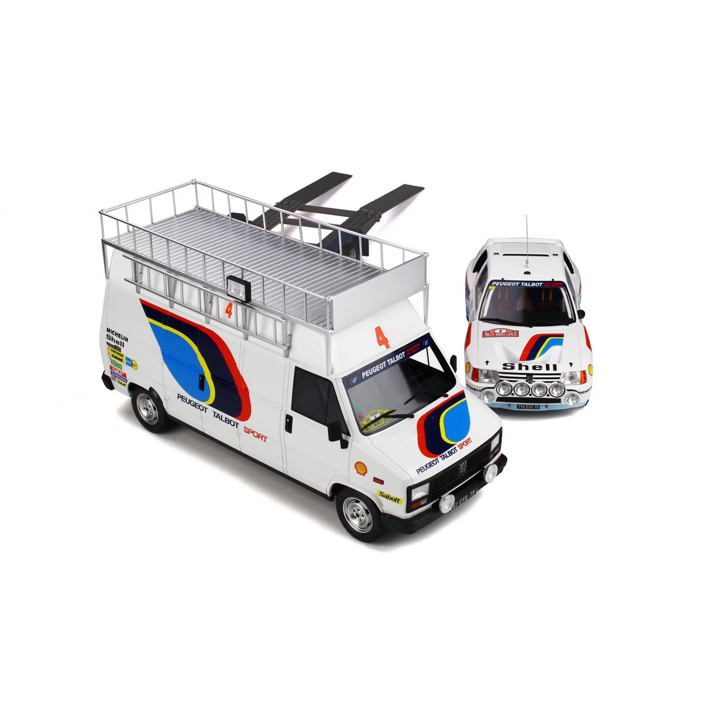 PEUGEOT 205 TURBO T16 #2 1ER MONTECARLO 1985 J5 REMORQUE OTTO MOBILE OT328 1/18