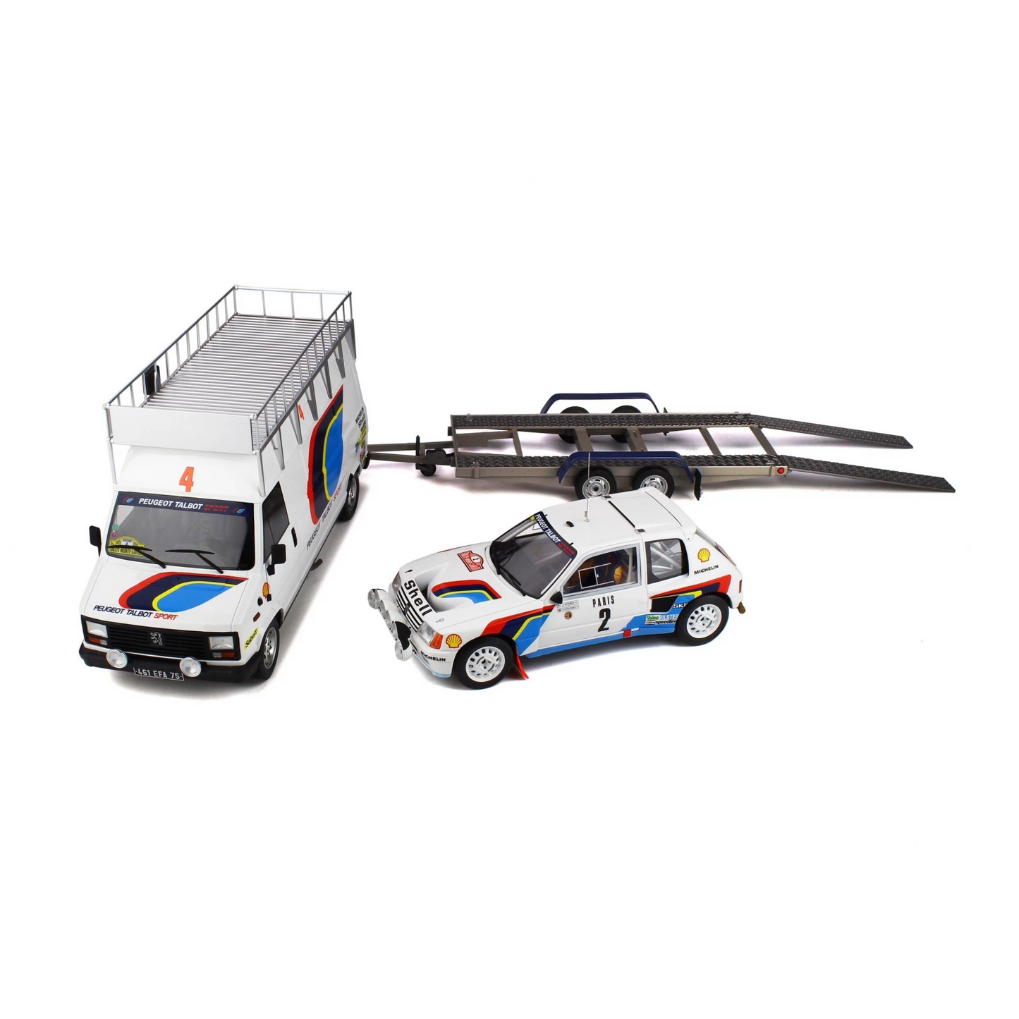 PEUGEOT 205 TURBO T16 #2 1ER MONTECARLO 1985 J5 REMORQUE OTTO MOBILE OT328 1/18